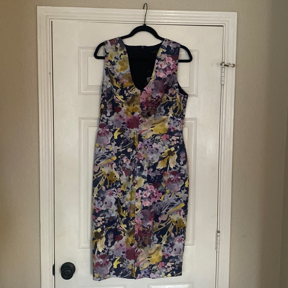 Black Halo multicolor midi dress.  Never worn, tags still on. Size 12.